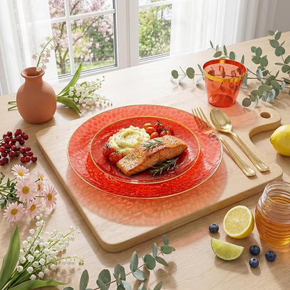 Rubtlamp 175 Pcs Plastic Dinnerware Set, Hammered Party Plates Set Include - Image 3