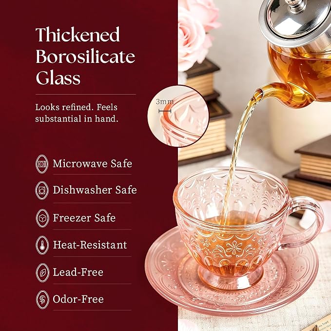 Vintage Glass Tea Cup and Saucer Set, 12 oz Large Coffee Cup | Handcrafted - Image 3