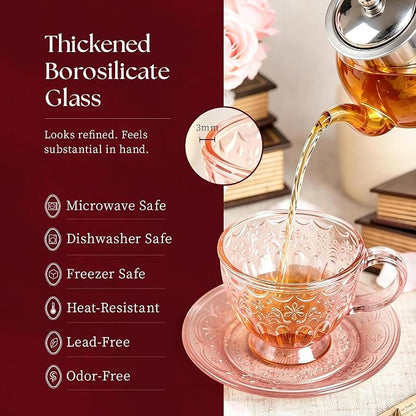 Vintage Glass Tea Cup and Saucer Set, 12 oz Large Coffee Cup | Handcrafted - Image 3