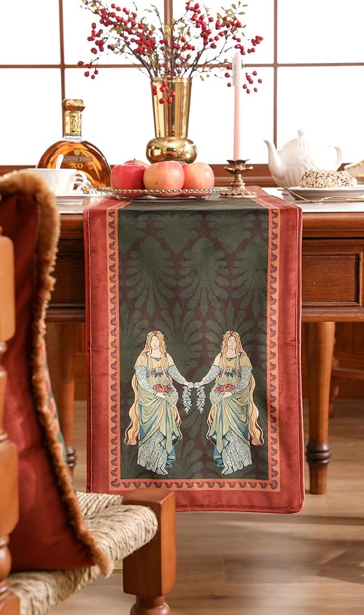 Patdrea Designer Elegant Velvet Table Runner, Classic Art Pattern, Decorative - Image 7
