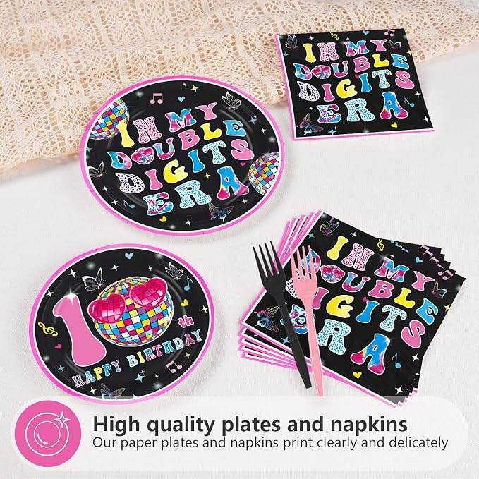 96 Pcs Pink and Black 10th Birthday Party Decoration Serves 24 | In My Double - Image 3