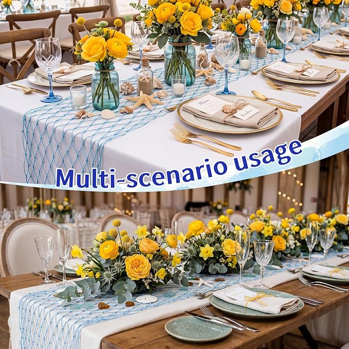 SATINIOR 12 Pcs 12 x 72'' Fishing Net Table Runner Party Decoration, Light Blue - Image 4