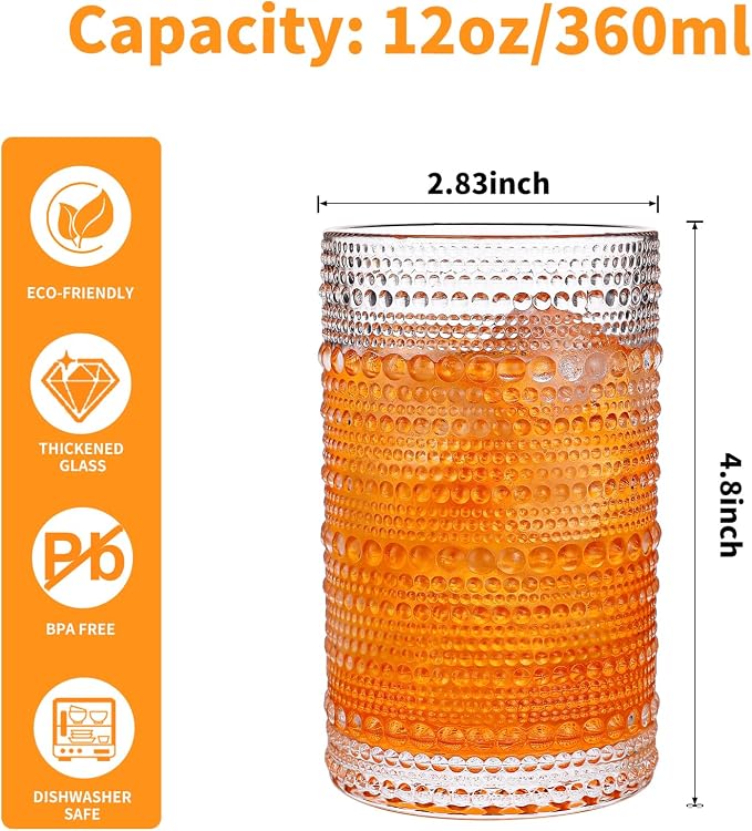 Vintage Hobnail Drinking Glasses Set of 6, 12 Oz Glass Cups - Image 4