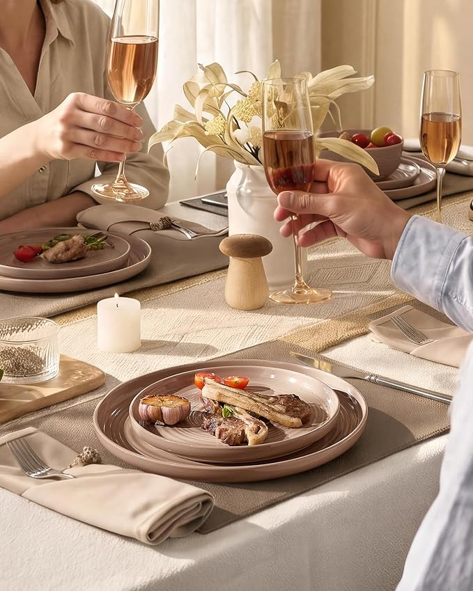 Stoneware Dinnerware Sets for 8, Plates and Bowls, Chip & Scratch Resistant - Image 4