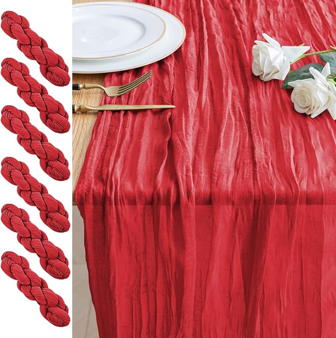 Cheesecloth Table Runner 10FT 6Pcs Red Boho Gauze Sheer Runners | Cheese Cloth by Xiomot