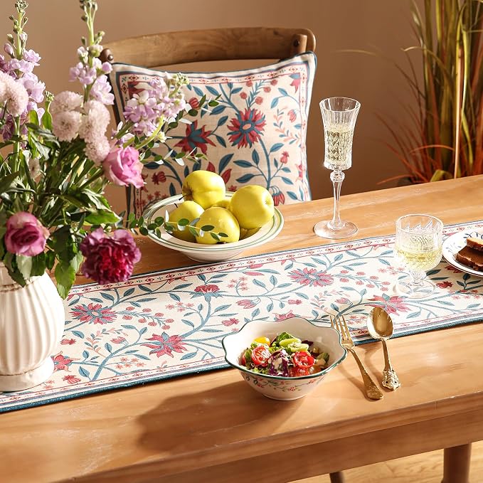 bilingaier Farmhouse Berry Red Floral Small Table Runner - Image 5