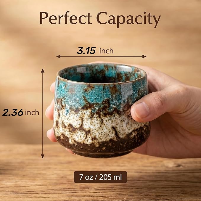 Japanese Tea Cups Set of 4pcs, 7oz/205ml Elegant Ceramic Matcha Cups - Image 3