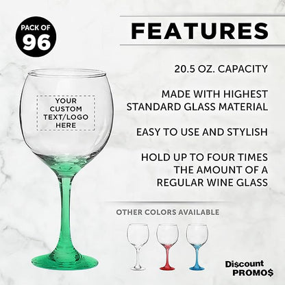 Custom Premiere Wedding Wine Glasses 20.5 oz Set of 96, Personalized Bulk Pack - Restaurant Glassware, Perfect for Red Wine or White Wine - Green
