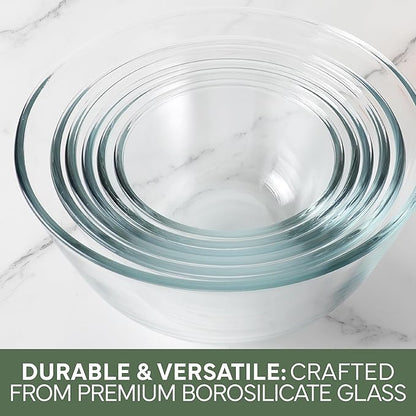 COOK WITH COLOR 12 Pc Glass Mixing Bowl Set with Lids – Borosilicate Glass Nesting Bowls for Cooking, Baking and Meal Prep, Multicolor