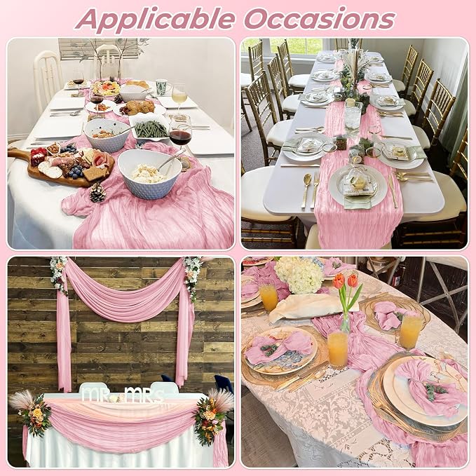 6 Pack Light Pink Cheesecloth Table Runner 20 x 120 Inch Gauze Table Runner - Image 7