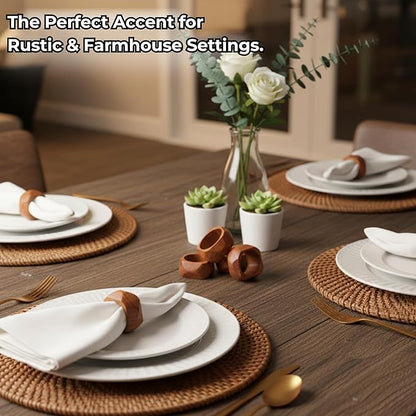 CLEENTABLE Wooden Napkin Rings Set of 12 Fall Decor for Home Square Acacia Wood Napkin Holders for Dining Table Wood Napkin Ring Rustic Table Décor for Weddings, Parties, Everyday Use (Brown)