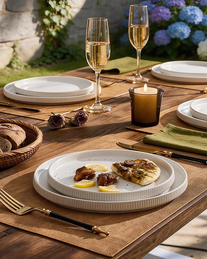 Ceramic Dinnerware Set for 4, 8-Piece Flat Dinner Plates and Salad Plates | - Image 3