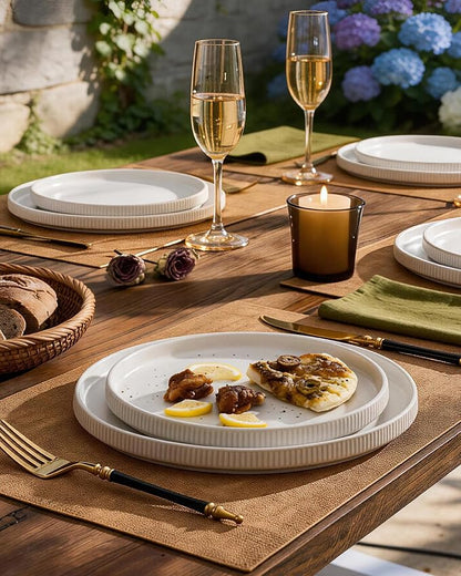 Ceramic Dinnerware Set for 4, 8-Piece Flat Dinner Plates and Salad Plates | - Image 3