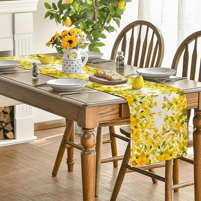 Artoid Mode Yellow Flowers Floral Eucalyptus Summer Table Runner, Seasonal - Image 4