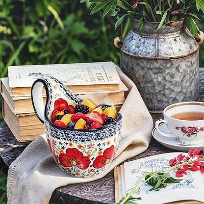 ALMA Soup Bowl With Handle, 16oz Handpainted Floral Soup Mug Microwave Safe | - Image 4