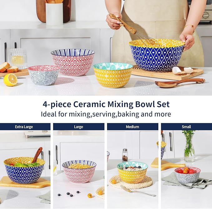 Selamica Ceramic Mixing Bowls, Nesting Bowls Set of 4 - Image 4