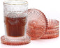JUXYES 5 Pack Amber Tone Crystal Coasters Round Cup Mat, Glass Coasters for Drinks Coffee Tea Wine, Decorative Wine Bottle Coaster, Crystal Drink Coaster for Restaurant bar Kitchen Dining Table