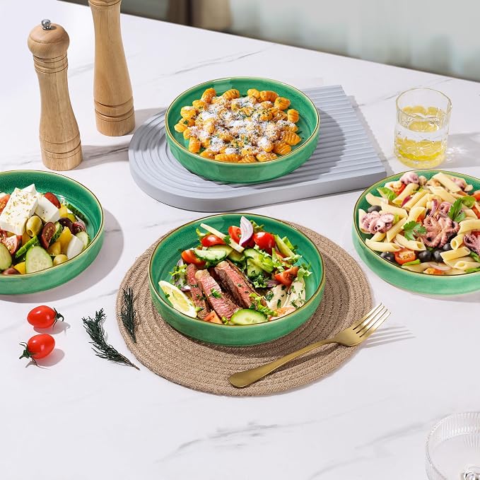 E-far Pasta Bowls Set of 4, 30oz Shallow Salad Bowls - Image 5