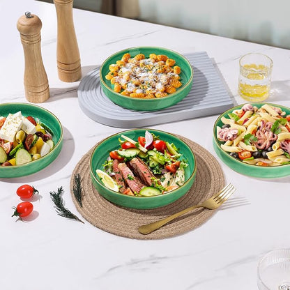 E-far Pasta Bowls Set of 4, 30oz Shallow Salad Bowls - Image 5