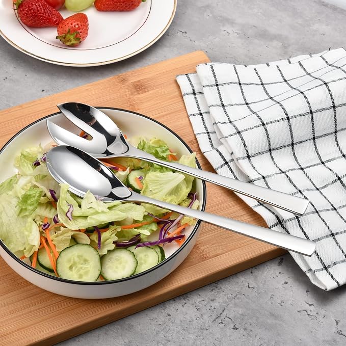 IMEEA Salad Servers 18/8 Stainless Steel Salad Serving Set Salad Fork and Spoon - Image 3
