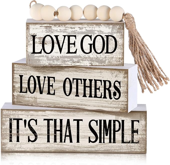 Moucuny 4 Pcs Christian Table Decor Rustic Wooden Block Sign Set by Moucuny