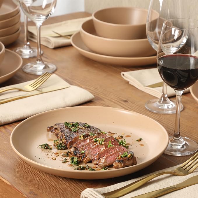 Gibson Elite Leeds Court Plates and Bowls Sets, 16-Piece Stoneware Dinnerware - Image 4