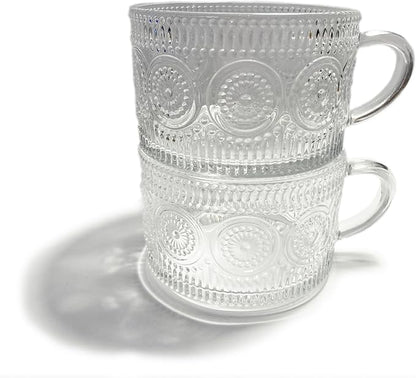 Vintage Embossed Sunflower Retro Glass Coffee Mug Cup 14 ounce Stackable - Image 3