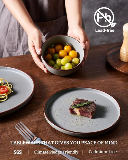 Famiware Mercury 24-Piece Stoneware Plates and Bowls, Dark Grey | Dinnerware Set - Image 4