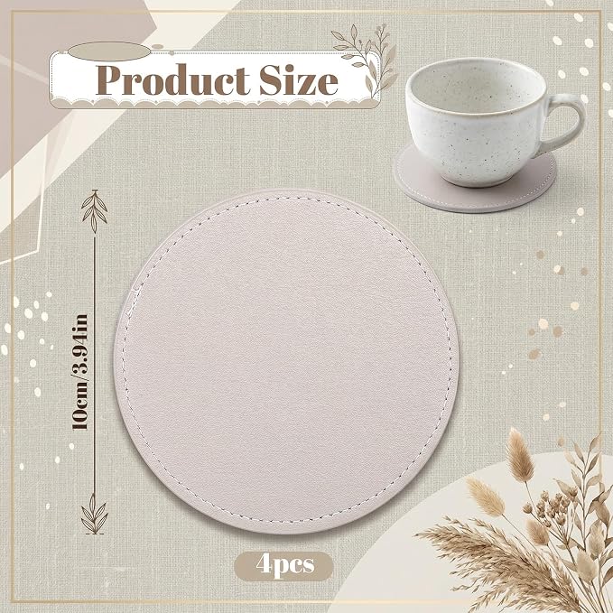 4 PCS Leather Coasters for Drinks, Round Leather Drink Coaster for Table - Image 2