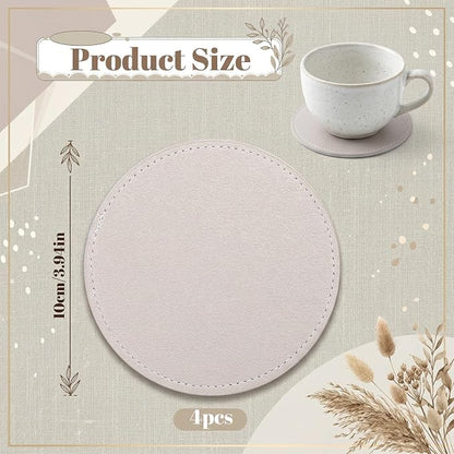 4 PCS Leather Coasters for Drinks, Round Leather Drink Coaster for Table - Image 2