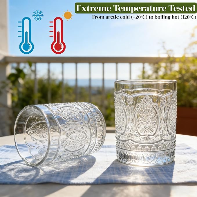 6 Pack Vintage Drinking Glasses, 13 OZ Cocktail Glassware Set, Embossed Water - Image 3