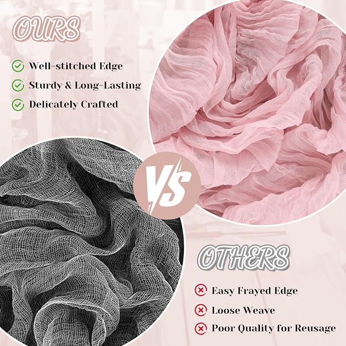 2 Pack Cheesecloth Table Runner, 120 Inch Pink Table Runner - Image 6