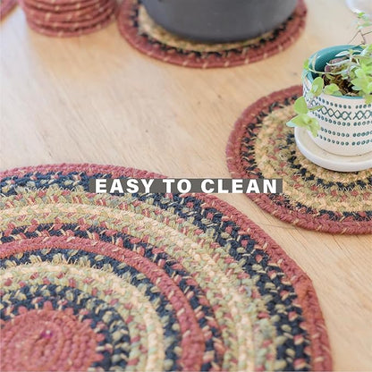 Homespice Highland Jute Braided Trivets for Table,Warm Country and Cabin Decor, Set of 3, Multicolor 8" Round Heat Resistant Mats - Rich Colors, Easy to Clean, Durable and Protects Furniture