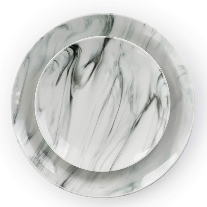 Elama Fine Marble 16 Piece Stoneware Dinnerware Set in Black and White - Image 11