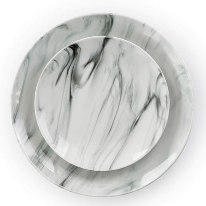 Elama Fine Marble 16 Piece Stoneware Dinnerware Set in Black and White - Image 11