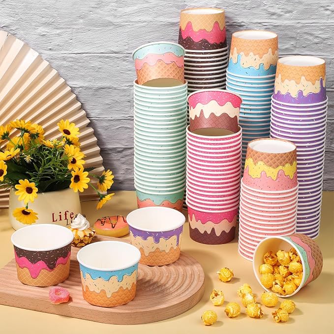 Aodaer 120 Pack 8 oz Paper Cups Disposable Ice Cream Bowls Dessert Cups Sundae - Image 3