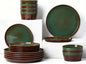 Plates and Bowls Sets for 6, Ceramic Dinnerware Sets, Kitchen Dish Set, Microwave & Dishwasher Safe Dishware, Highly Durable Reactive Glazed Dinner Set, Brown Green
