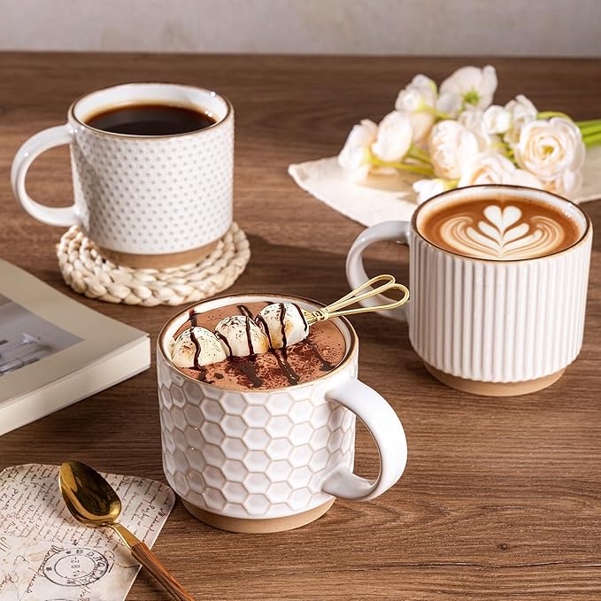 GBhome 12 OZ Stackable Coffee Mugs Set of 4, Ceramic Coffee Cups Set | 4 - Image 5