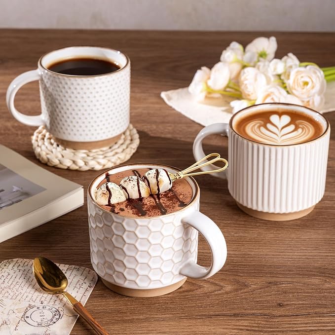 GBhome 6 OZ Stackable Coffee Mugs Set of 4, Ceramic Espresso Coffee Cups | - Image 6