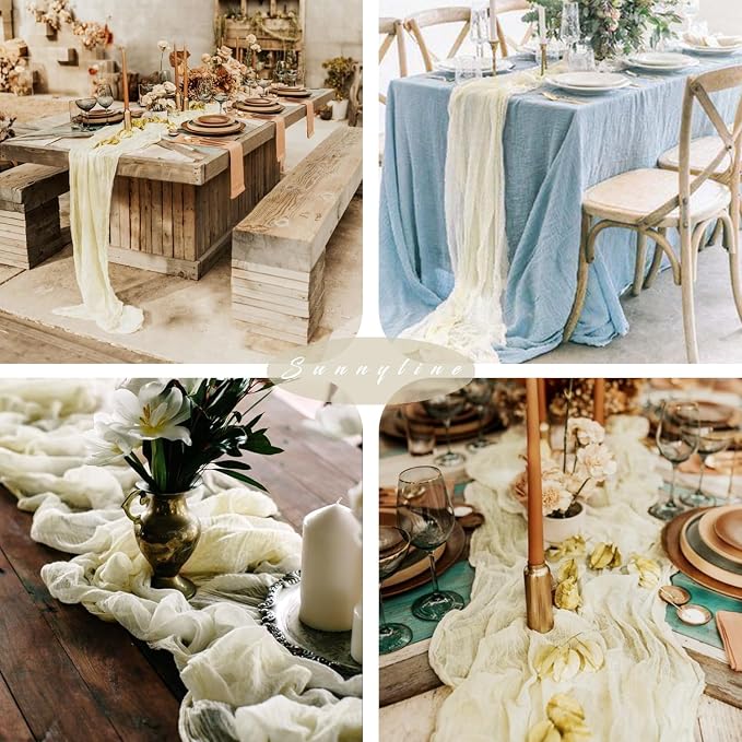 Beige Cheesecloth Table Runner 10FT Runner - Image 6