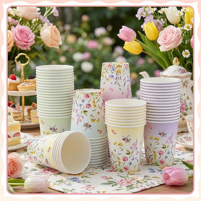 NatNarr 100 Pack Floral Paper Cup, 9oz Disposable Wildflower Paper Cups | Tea - Image 6