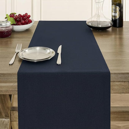 Basic Linen Style Table Runner, 14x60 Inch Dark Navy | Mitered Corner Design - Image 5