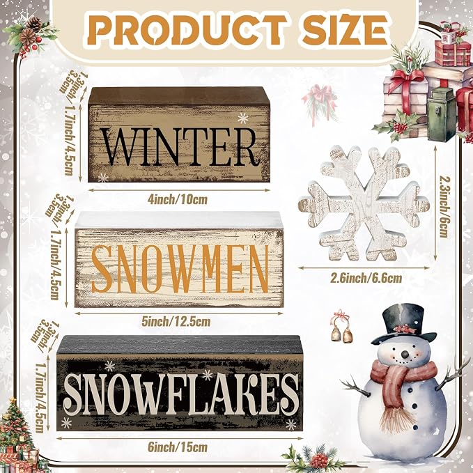 Moucuny 4 Pcs Winter Table Decorations Wooden Snowflake Decor Christmas Tiered - Image 3
