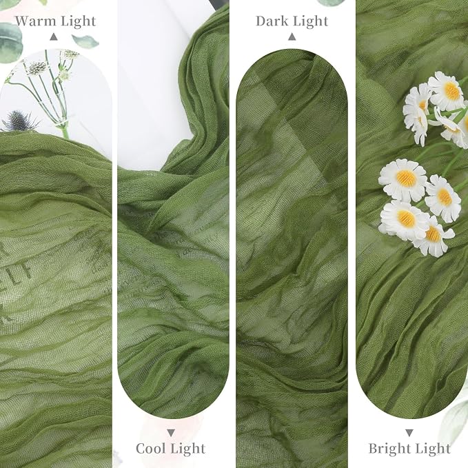 Moss Green Cheesecloth Table Runner 35x120 Inch 10FT Long Rustic Boho Olive - Image 5