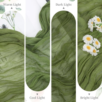 Moss Green Cheesecloth Table Runner 35x120 Inch 10FT Long Rustic Boho Olive - Image 5
