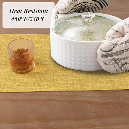 SHACOS Washable Cloth Placemats Set of 6 Fabric Place Mats Non Slip Double Layered Thick Faux Linen Placemat Reversible Table Mats Home Wedding Table Decor, Yellow