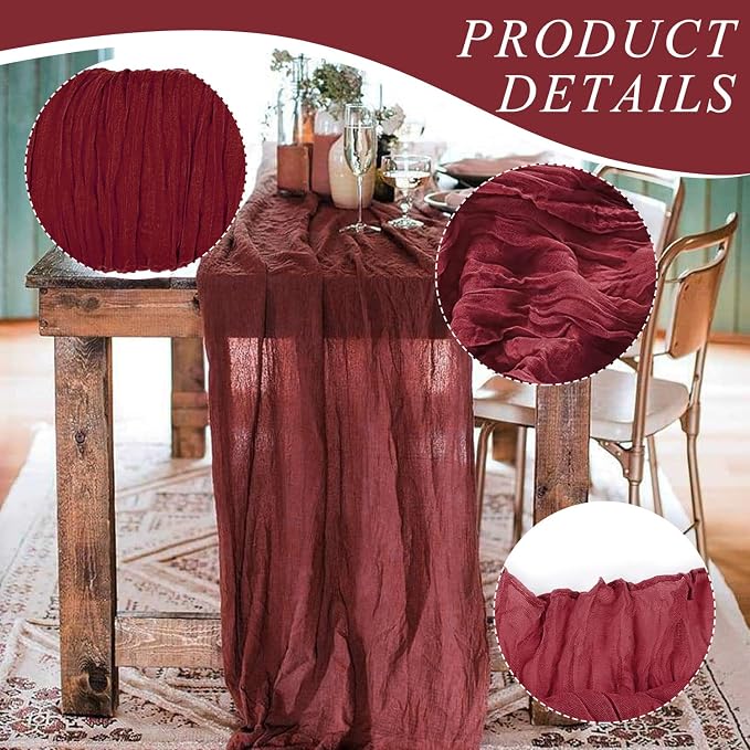 2 Pack Cheesecloth Table Runner 10Ft Christmas Gauze Boho Table Runners - Image 3
