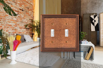 Henne Bery Raised Pearls Decorative Wall Plate Switch Plate Outlet Cover (Double Toggle, Sponged Copper)