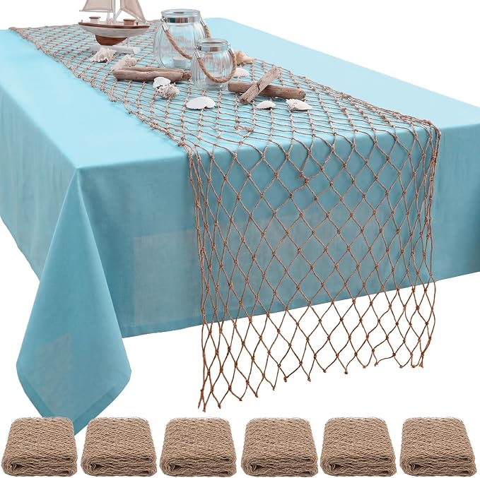 SATINIOR 6 Pcs 12 x 72'' Fishing Net Table Runner Party Decoration, Linen | by SATINIOR