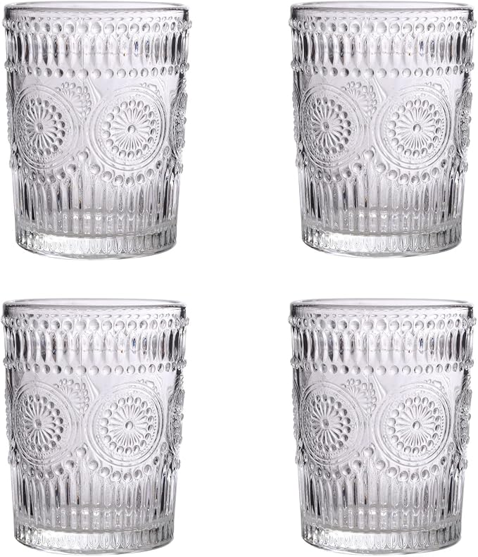 Amzcku Vintage Drinking Glass Set of 4, 10 oz by Amzcku